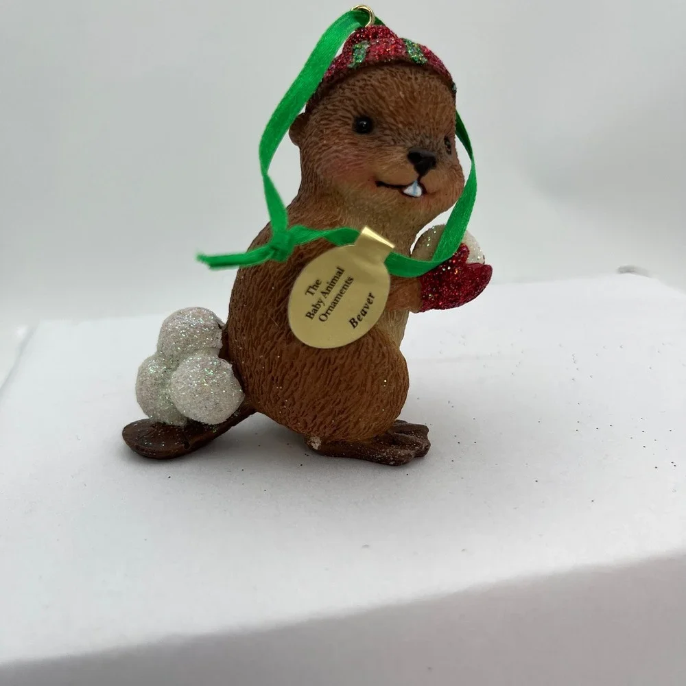Danbury Mint Ornament Brown Beaver Glitter Snowball Christmas Holiday Decor
